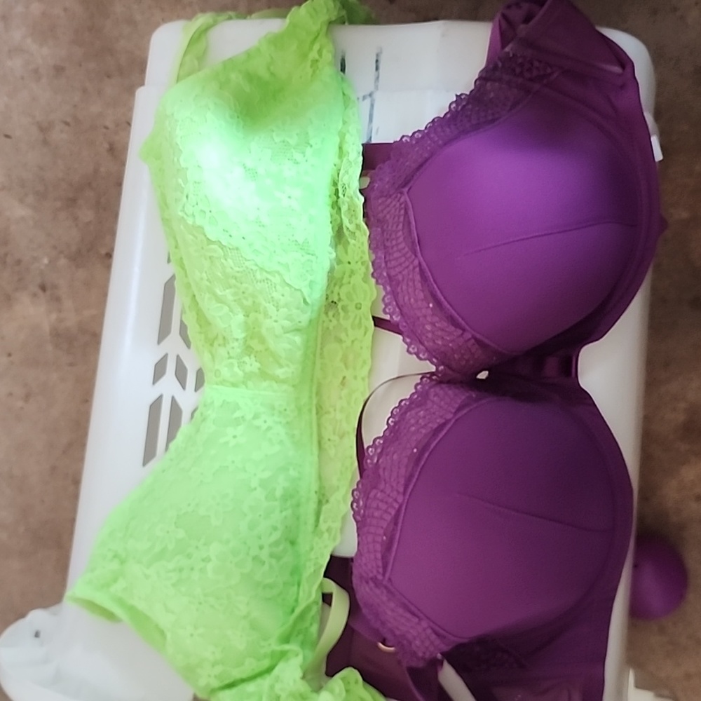 3 bras an adore me purple 44d push up green Bralette 3x and a blue is 3x